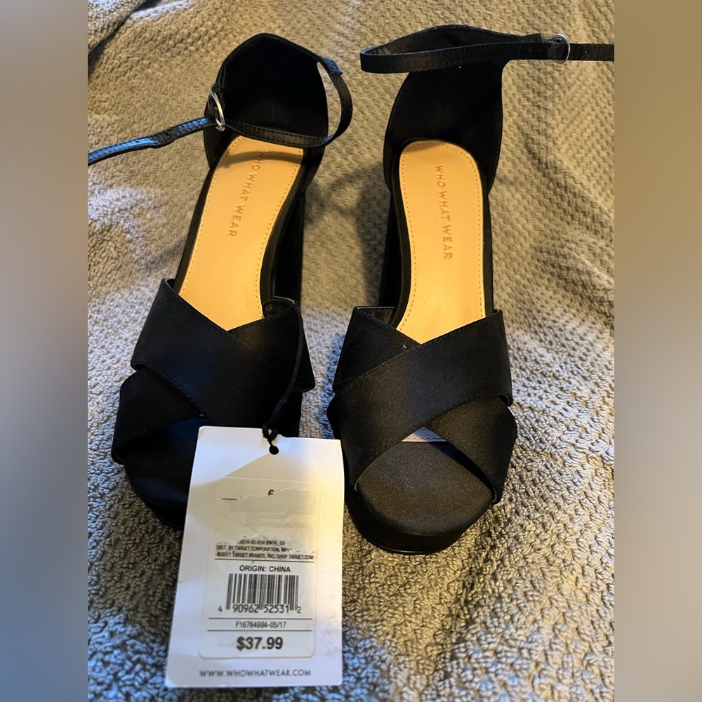 New black platform heel satin